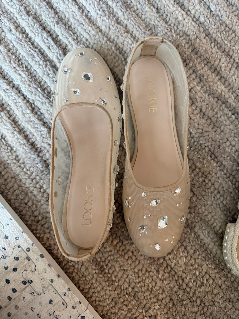 Custom Beige Embellished Crystal Flats